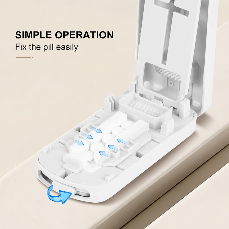 Multi-Functional Professional Pill Cutter and Crusher for Small and Tiny Pills, 1/2,1/3 and 1/4 Portable and Adjustable Tablet Splitter,Cut Multiple Tablets with Storage Space (White) White