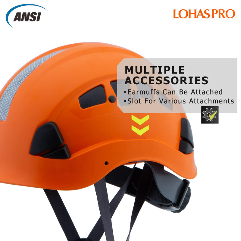 Hard Hats Construction Safety Helmet ANSI Z89.1 Approved OSHA Hardhat, LOHASPRO Vented Men Worker Orange Hard Hat with Chin Strap Tree Climbing Rescue Arborist Helmet (P4 Orange) P4 Orange