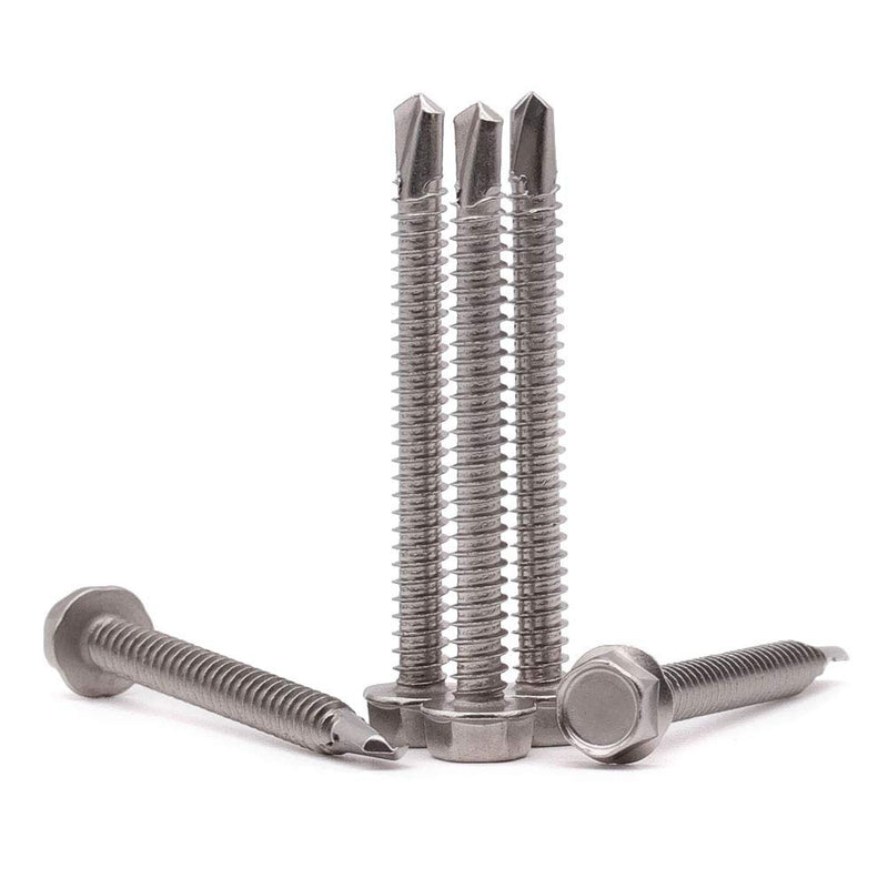 #10 x 2-1/2" (50 Pack) Hex Washer Head Self Drilling Screws (1/2" to 2-1/2" Available), Hex Drive, Flange Hex Self Tapping Screws, 410 Stainless Steel Sheet Metal Screws, No Pre-drilled Needs #10 x 2-1/2" 50