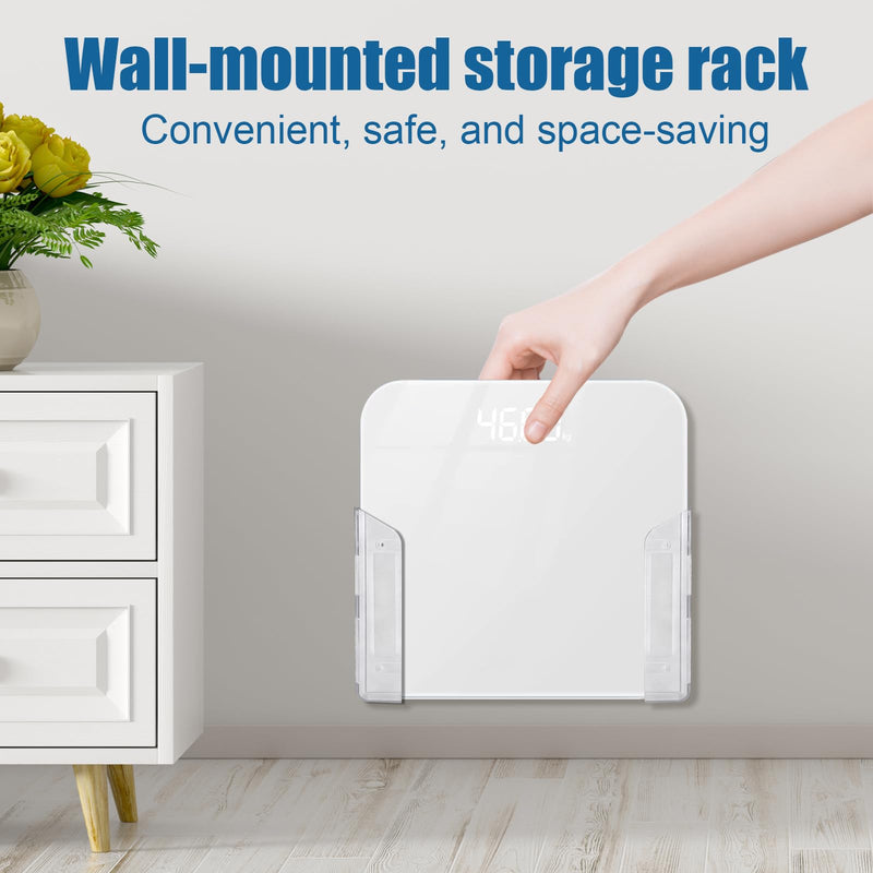 Wall-Mounted Scale Holder, 19x4.5x4cm/7.4x1.7x1.5in Bathroom Scale Brackets with Adhesive & Screws Up to 1.2"/30mm Thick Space-Saving Wall Holder for Bathroom (White) White