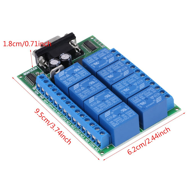 8 Channel Relay Module, 12V 8 CH DB9 RS 232 Relay Module Remote Control Switch Smart Home