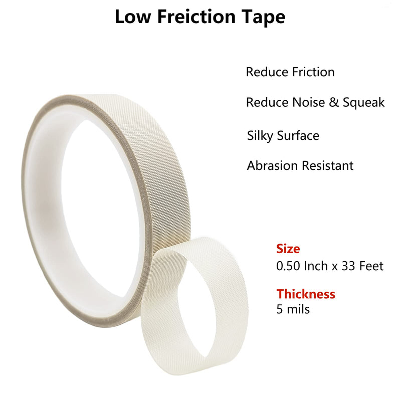 Drawer Slide Tape, Low Friction Tape, Silky Surface, Abrasion Resistant Glide Tape, Drag & Noise & Squeak Reduction, Apply to Wooden-Drawer Furniture Curtain Cabinet, 0.50'' x 33', 5 mils 0.50in x 33ft - 5mils