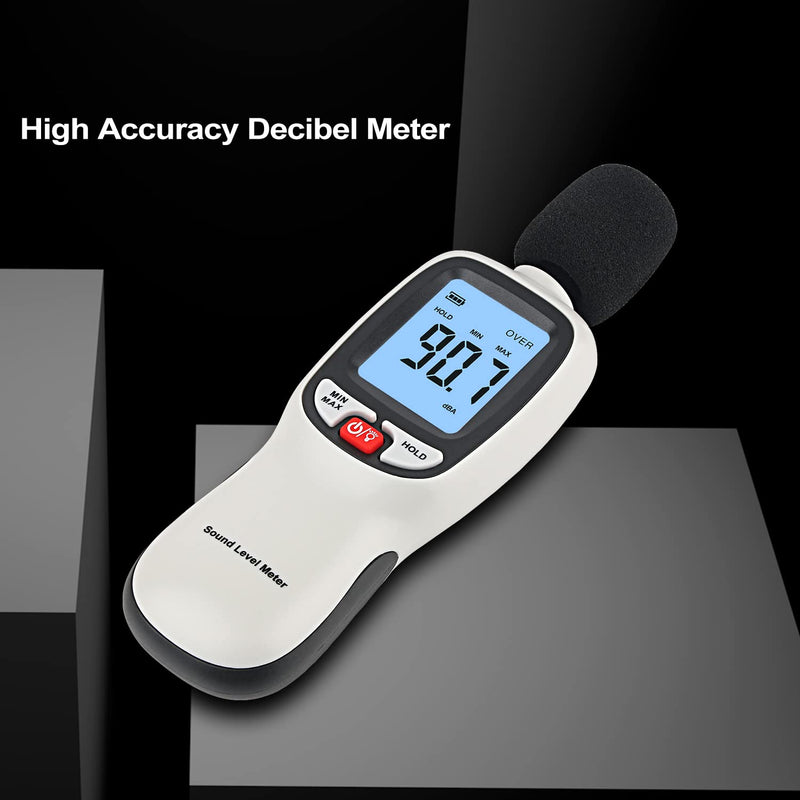 Decibel Meter, Portable SPL Meter (Sound Pressure Level Meter), Digital Noise Meter 30-130dB(A) db Meter, Noise Volume Measuring Instrument, Sound Monitoring Tester (Battery Included) Gray