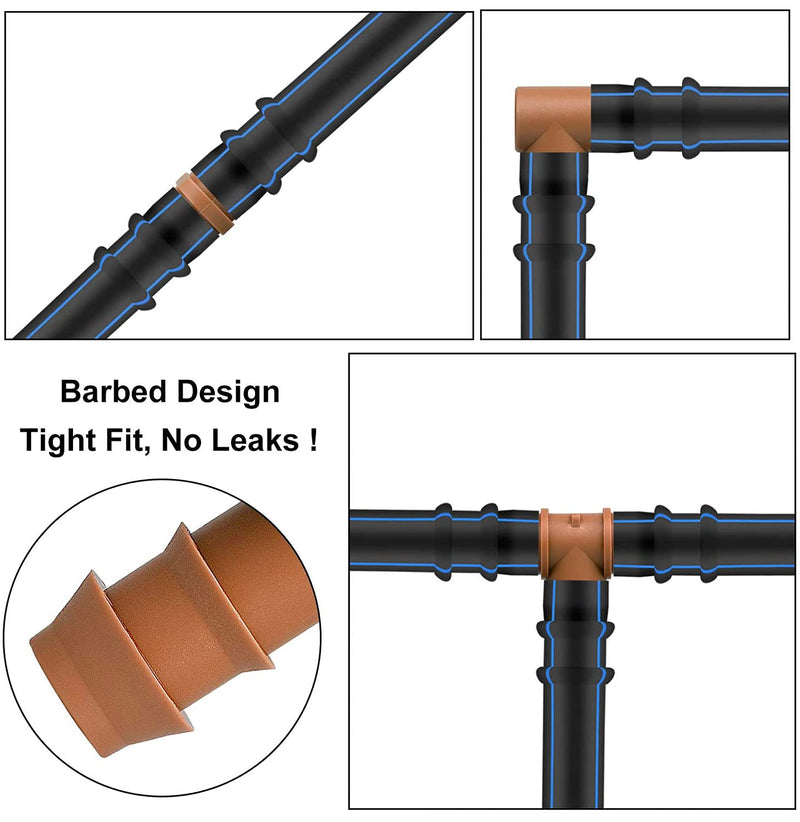 20-Pack Drip Irrigation Barbed Tee Fittings, Fits of 1/2”, 17mm .600” ID Drip Tubing 20P-TEES