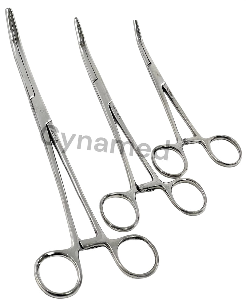 Cynamed-Set of 3 Pean HEMOSTAT Forceps Curved 6" 8" 10" Hemostat Forceps Tongs Full Serrated Stainless Steel