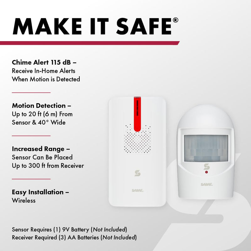 Sabre Driveway Alert, Wireless Motion Detector Sensor System with Driveway Alert, Weatherproof for Outdoor Security