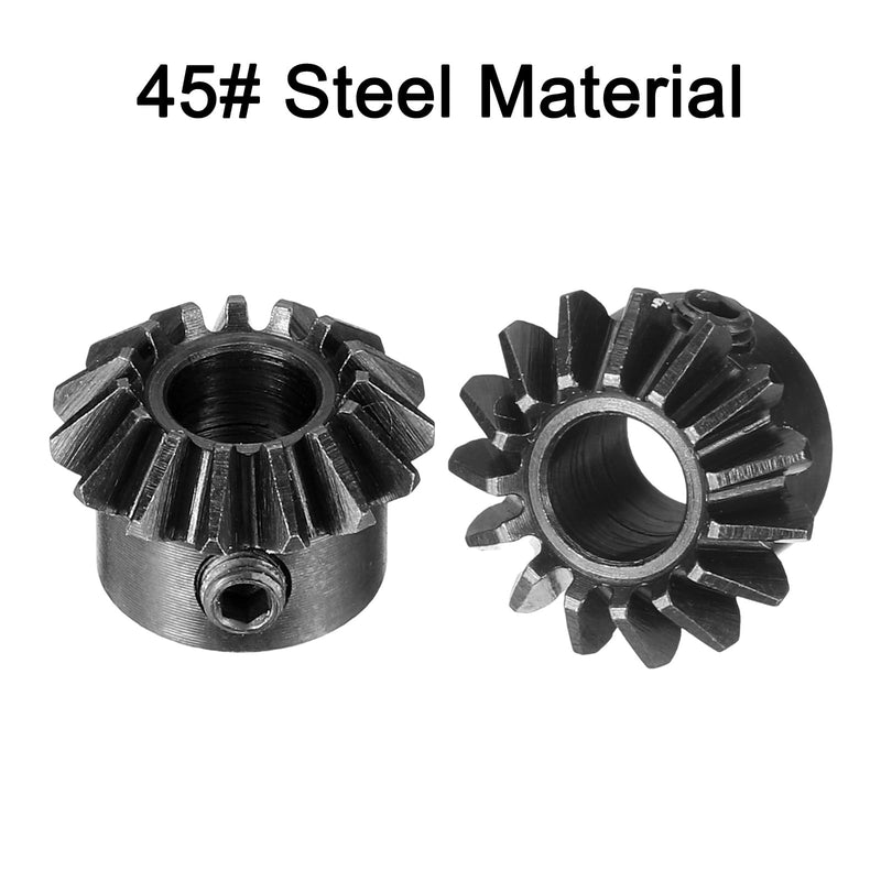 uxcell 2pcs Bevel Gear 0.8 Module 1:1 Reduction Rate 15T 5mm Hole Dia Bevel Pinion Gear 45# Steel, 45 Degree Steering Gear for Hardware Mechanical Rotation, Black