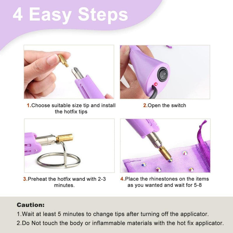 Hotfix Applicator, 7 in 1 Hot Fixed Wand Bedazzler Kit, Rhinestones Setter Wand Tool with 7 Different Tip Sizes, DIY Bedazzler Kit with Rhinestones with Support Stand (American standard (purple)) american standard (purple)