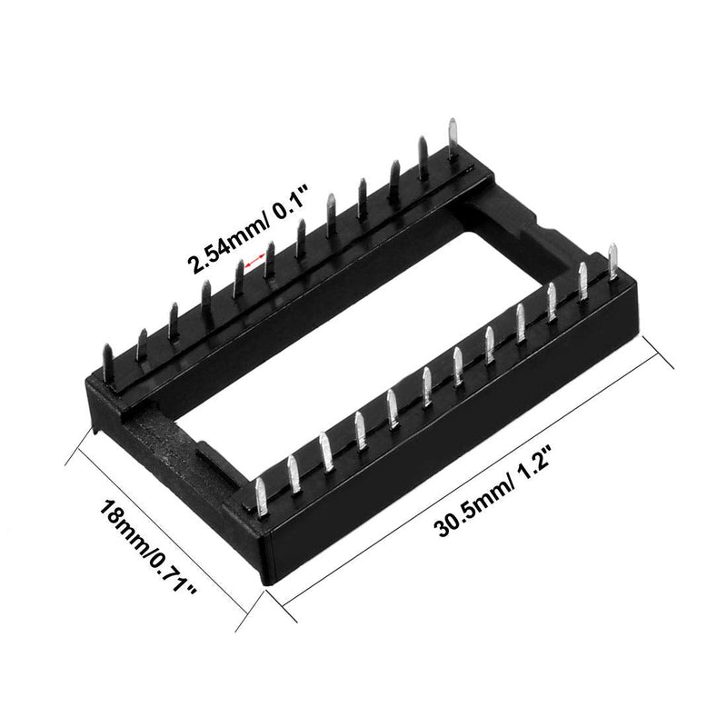 uxcell 10pcs DIP IC Chip Socket Adaptor Solder Type 2.54mm Pitch Dual Row 24 Flat Pin 15.24mm Row Pitch