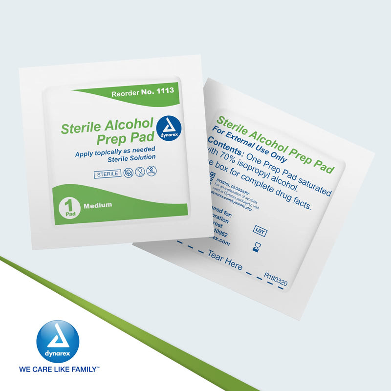 Dynarex 1113 Alcohol Prep Pad Sterile, Medium, Count 200 (Pack of 1) 200 Count (Pack of 1)