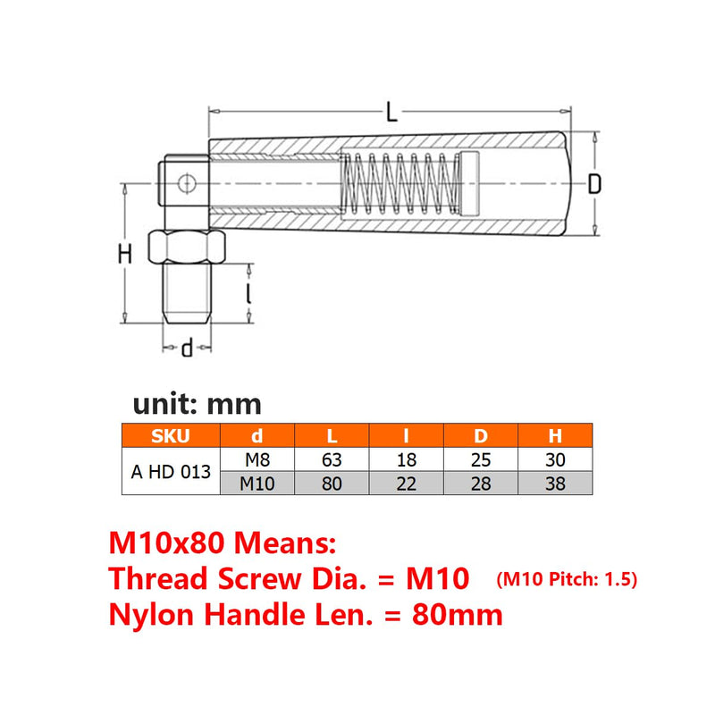 Nylon Revolving Handle with M8 M10 Male Thread Screw Foldable Part Crank Handle Rotating Handle Plastic Knob for Industry Lathe Milling Grinding Machine (M10x80), Black M10x80