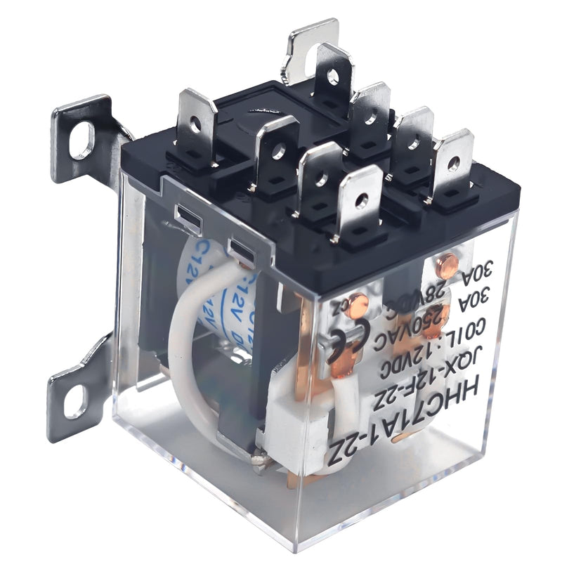 JQX-12F-2Z High Power Relay (Pack of 2) - 8 Pin DC 12V Coil Voltages 30A DPDT, 2NO+2NC, Flame-Retardant Housing, General Purpose