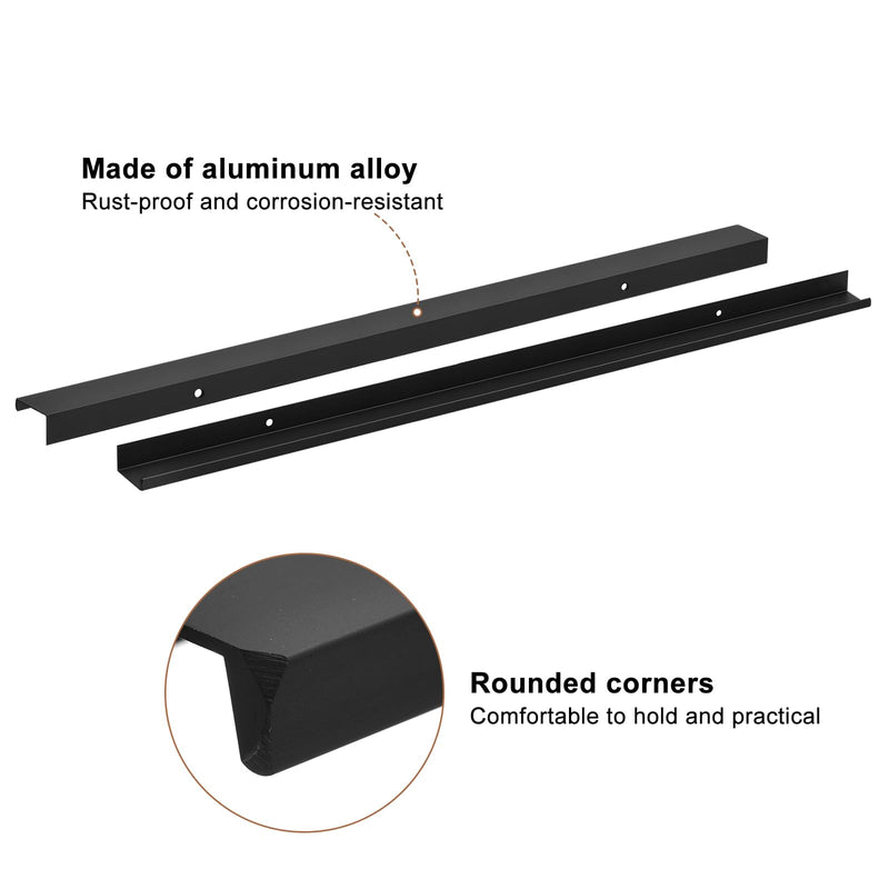 uxcell Cabinet Finger Edge Pull, 3pcs 500mm/19.69 Aluminum Alloy Back Mount Hidden Cabinet Pulls Concealed Handle for Home Kitchen Drawer Cabinet, Black