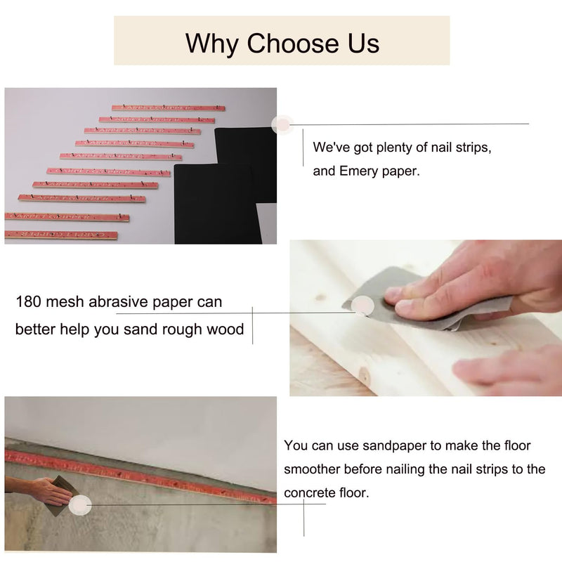 ifish 10PCS Carpet Tack Strips with Nails, with 180 Grit Sandpaper for Tufting Frame Concrete Subfloor Stairs Rug Gripper Adhesive Installation Helper 10pcs + 2pcs sandpapers