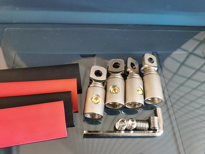 0 Gauge Wire Terminal Connector 5/16 Ring Wiring Connectors for Battery Bank Inverter Projects Car Audio Amplifier 4PCS with Adhesive Heat Shrink Tubing 0GA-5/16Ring Connector 4PCS