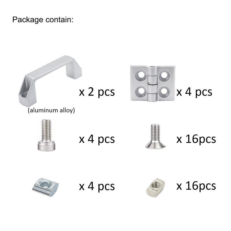 4 Sets 1010 Hinges and 10 Series Extrusion 1.0 Inch Door Handles 1010 Aluminum Profiles Pivot Hinges with Nut for 10/10 1" x 1" Extruded Aluminum Profile
