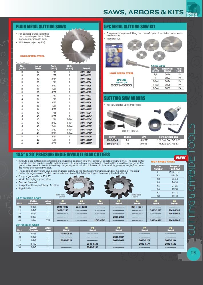 HHIP 5071-4201 3 x 1/64 x 1" High Speed Steel Plain Slitting Saw 3" Dia x 1/64" Face x 1" Arbor