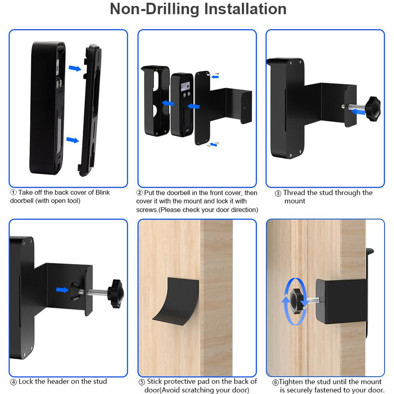 Blink Doorbell Mount, Anti Theft Blink Video Doorbell Mount, No Drill Door Mount for Blink Video Doorbell Camera, No Block Sensor & Night Vision & Weather Proof Black