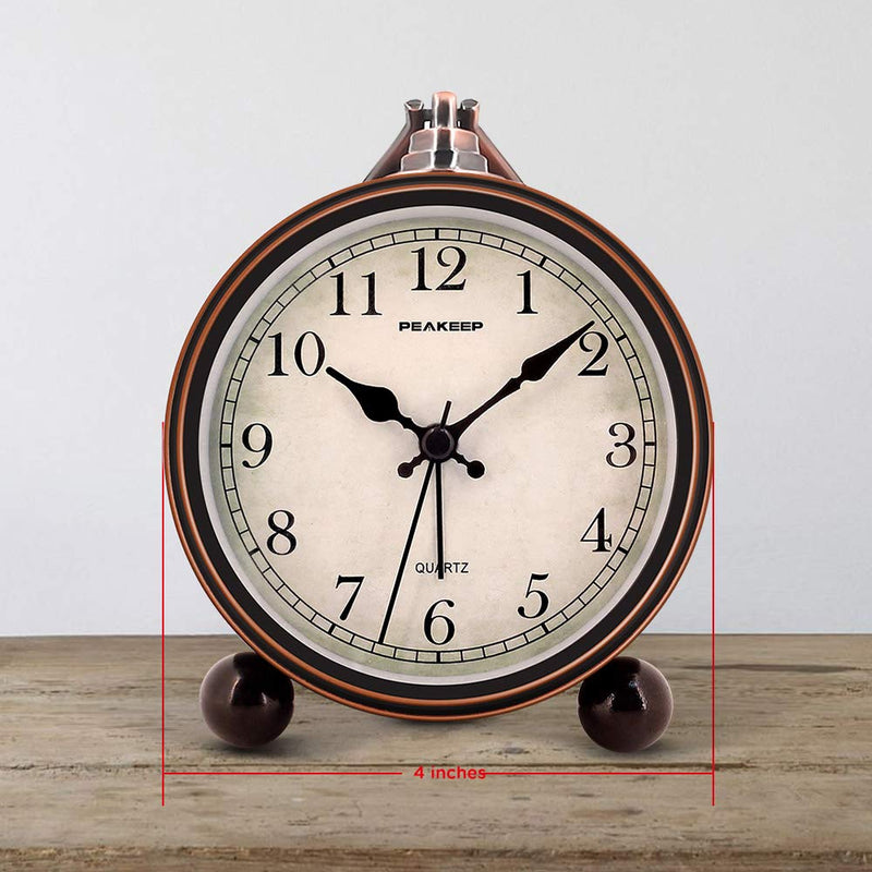 Peakeep 4" Small Battery Operated Antique Retro Analog Alarm Clock with Contour Lines in Gold for Room Decors, Silent Elegant Bedside Desk Gift Clock Black