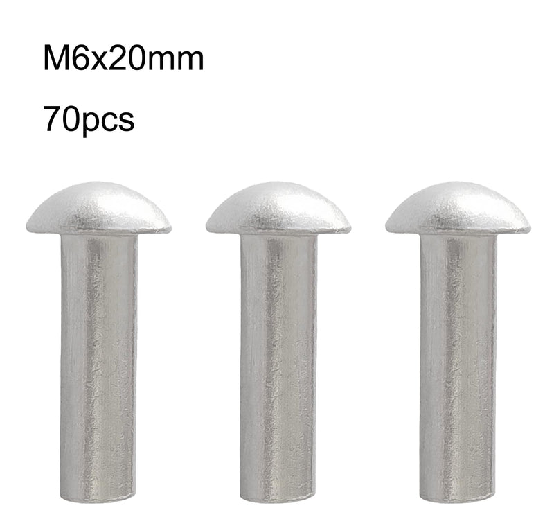 M6*20mm Brazier Head Solid Aluminum Rivets, Pack of 70 M6*20mm