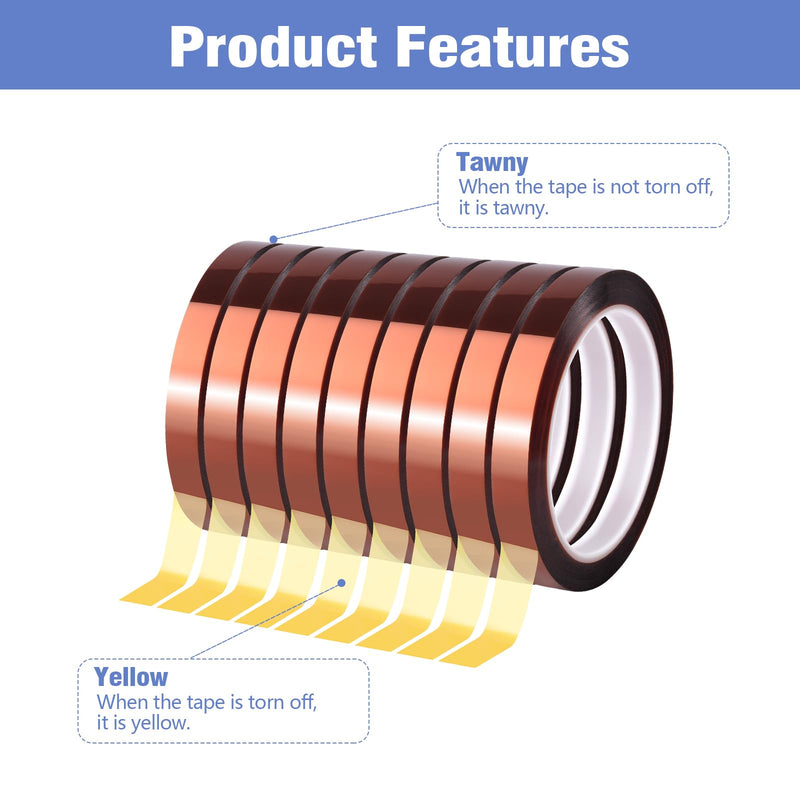9 Rolls 10mm×30m (98Ft) Sublimation Tape Heat Tape Transfer Tape High Temperature Heat Resistant Tape, Heat Tape for Sublimation Heat Press Electronic Soldering Masking, No Residue 9