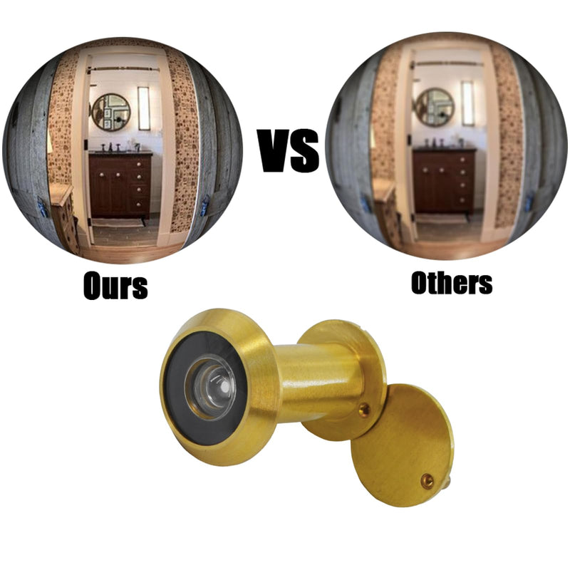 Door Viewer with 16mm Drill Bit, Solid Brass Peephole 200-degree View, Peep Holes with Heavy Duty Privacy Cover for 1-3/8" to 2-1/6" Doors for Home Office Hotel, Gold