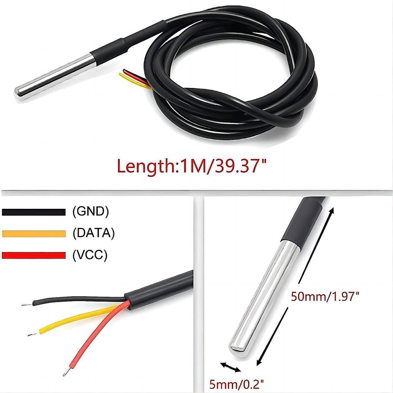WWZMDiB DS18B20 Temperature Sensor High-Accuracy Waterproof for Arduino Raspberry Pi DIY and Other Experiments