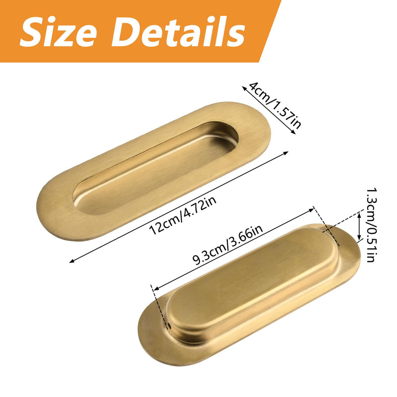 MOROBOR 6Pcs Stainless Steel Side Hole Flush Pull, Oval Embedded Sliding Door Handle Recessed Finger Pulls with Hidden Screws for Drawer Cupboard Wardrobe/Brushed Gold Brushed Gold-6PCS