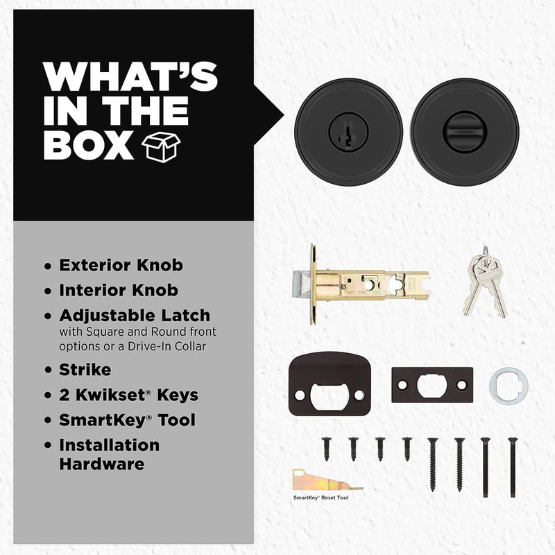 Kwikset Maven Entry Door Knob with Lock and Key, Secure Keyed Handle Exterior, Front Entrance and Bedroom, Matte Black, Pick Resistant SmartKey Rekey Security and Microban 1 Pack Keyed Entry