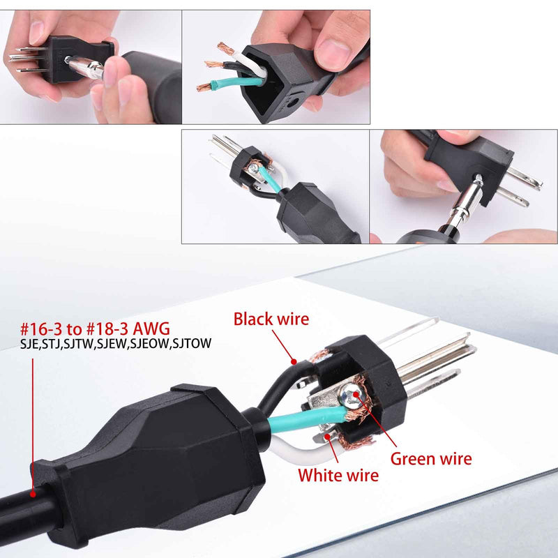 STARELO Extension Cord Ends 125V 15A 2Pole 3Wire Male Plug and Female Connector Straight Blade Plug Replacement Electrical Extension Cord End(Male & Female 5 Set) female/male5SET