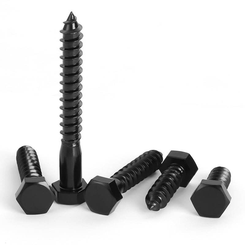 1/2" x 4" Hex Head Lag Screws Bolts, External Hex Drive, Stainless Steel 304, Black Oxide, Hexagon Head Wood Screws, Partial Thread, 5 PCS 1/2" x 4"