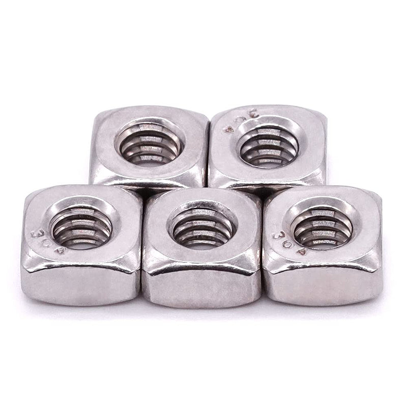 1/4"-20 Stainless Steel Square Nuts, 304 Stainless Steel 18-8, Bright Finish, Full Thread, Coarse Thread UNC, Pack of 50