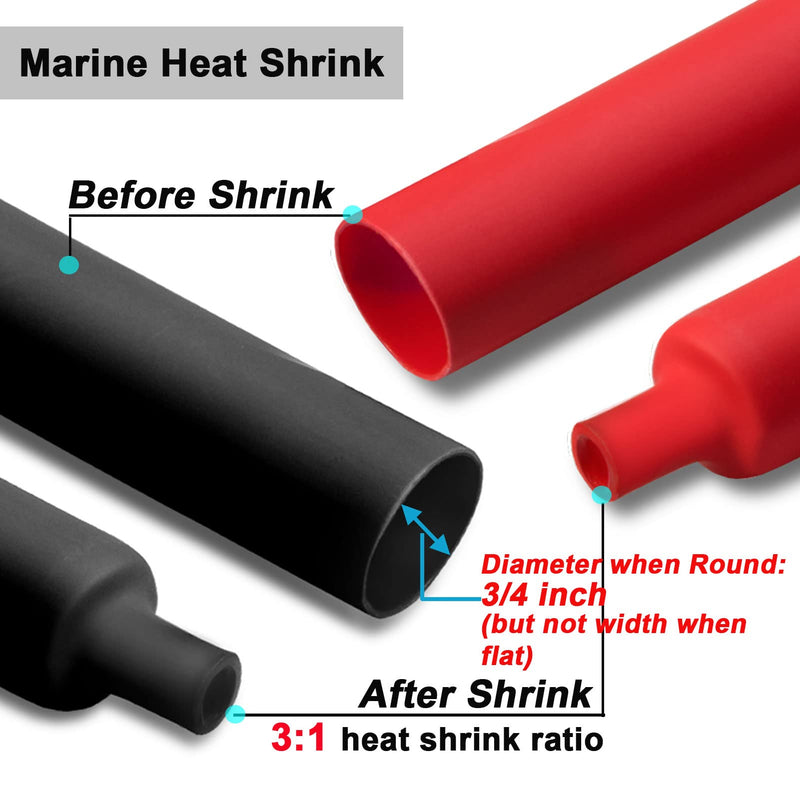 2 Pcs 3/4 inch (Diameter) 3:1 Dual Wall Adhesive Heat Shrink Tubing Kit, Large Wire Shrinkable Tube Wrap by MILAPEAK (4 Feet, Black & Red) 4FT (3/4", 2 Pcs)