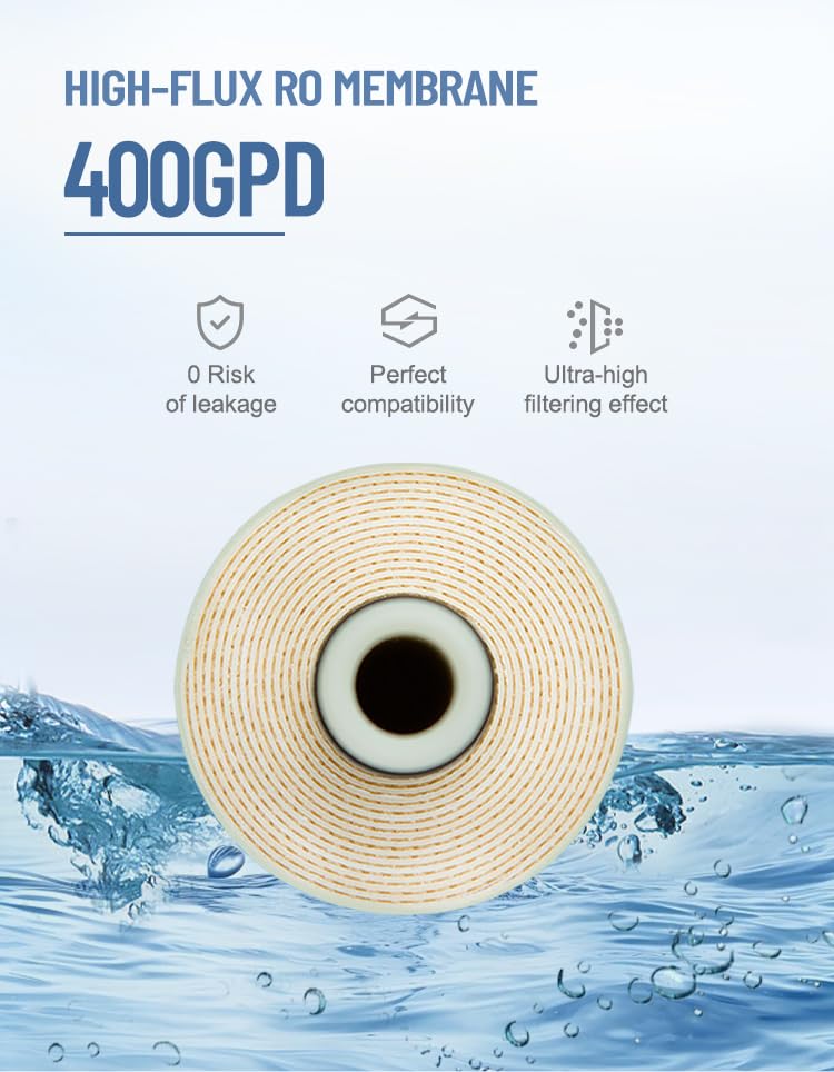 400 GPD RO Membrane Filter Replacement, 12" x 3.0" Reverse Osmosis Membrane Element Fits Under Sink RO Drinking Water Filter Filtration Purifier System, 1 Pack