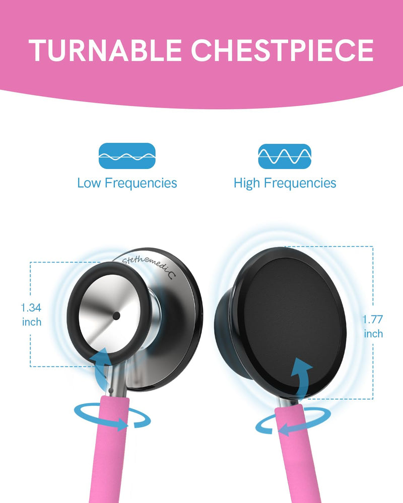FriCARE Dual Head Stethoscope - Stethoscopes for Nurses, Medical Nursing Students, Paramedics/EMT/LVN/VNA Backup Estetoscopio, Smooth Hot Pink Tube, Stainless Steel Chestpiece