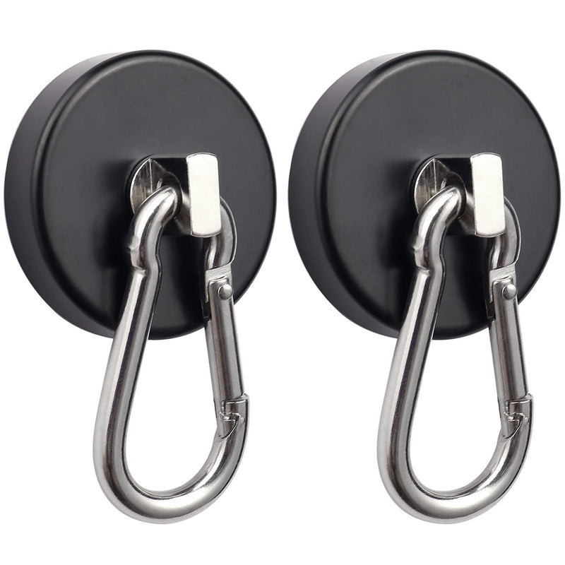 Magnetic Hooks 170lbs Heavy Duty Black Magnet Hooks with Swiveling Carabiner for Hanging Refrigerator Strong Large Neodymium Magnet (170LBS-2PACK-BLACK) 170LBS-2PACK