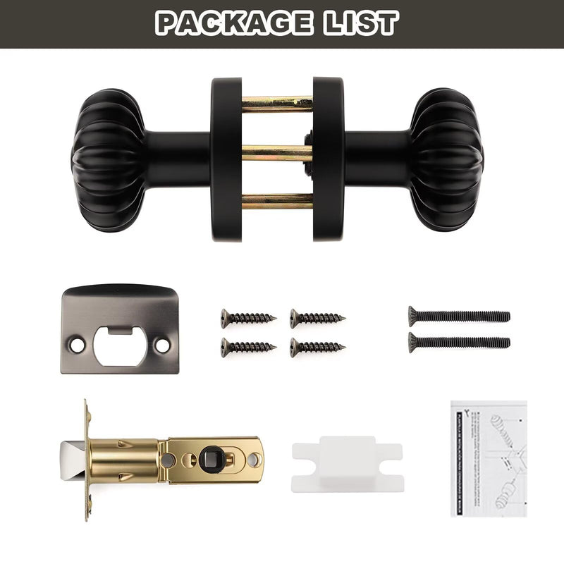1 Pack Black Passage Door Knob, Interior Closet Door Knob Without Lock Matte Black 1