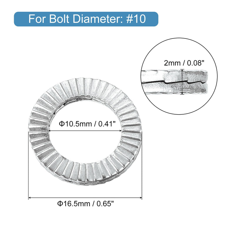 uxcell Wedge Locking Washers for #10 Bolts, 20pcs 304 Stainless Steel Washers Vibration Resistant Safety Washers 20