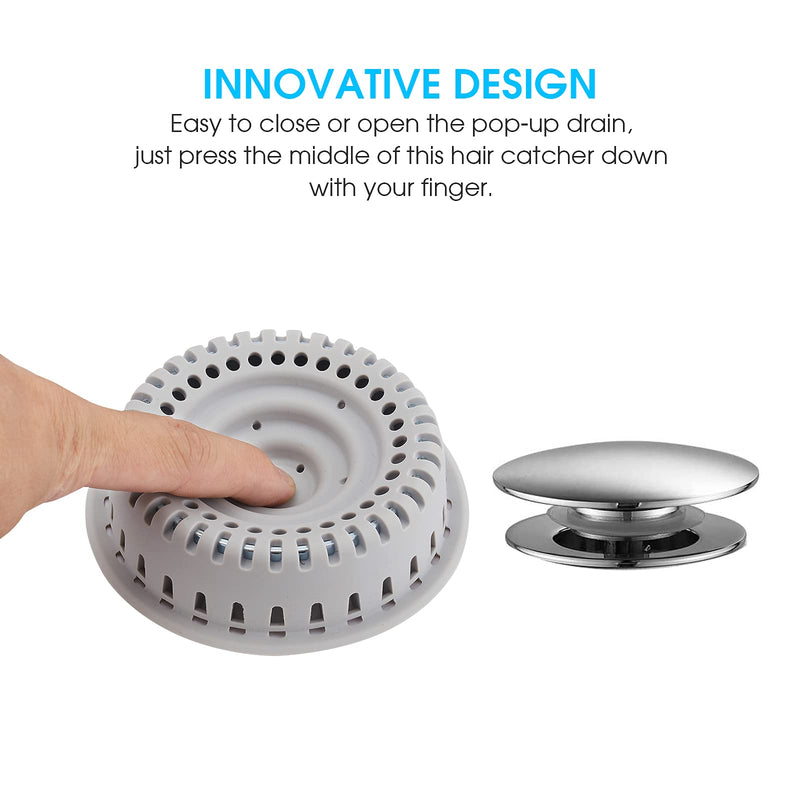Drain Hair Catcher, Upgraded Protector with Silicone & Stainless Metal Designed for Pop-Up and Regular, Effective Without Slowing Drainage Gray
