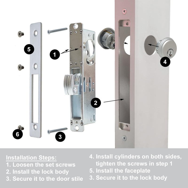 Storefront Commercial Aluminum Door Sliding Door | Mortise Hook Bolt Deadbolt Lock with Key Cylinder & Thumbturn | Hookbolt Key Thumbturn Combo, 1-1/8" Backset, Aluminum and Duronotic (AL)