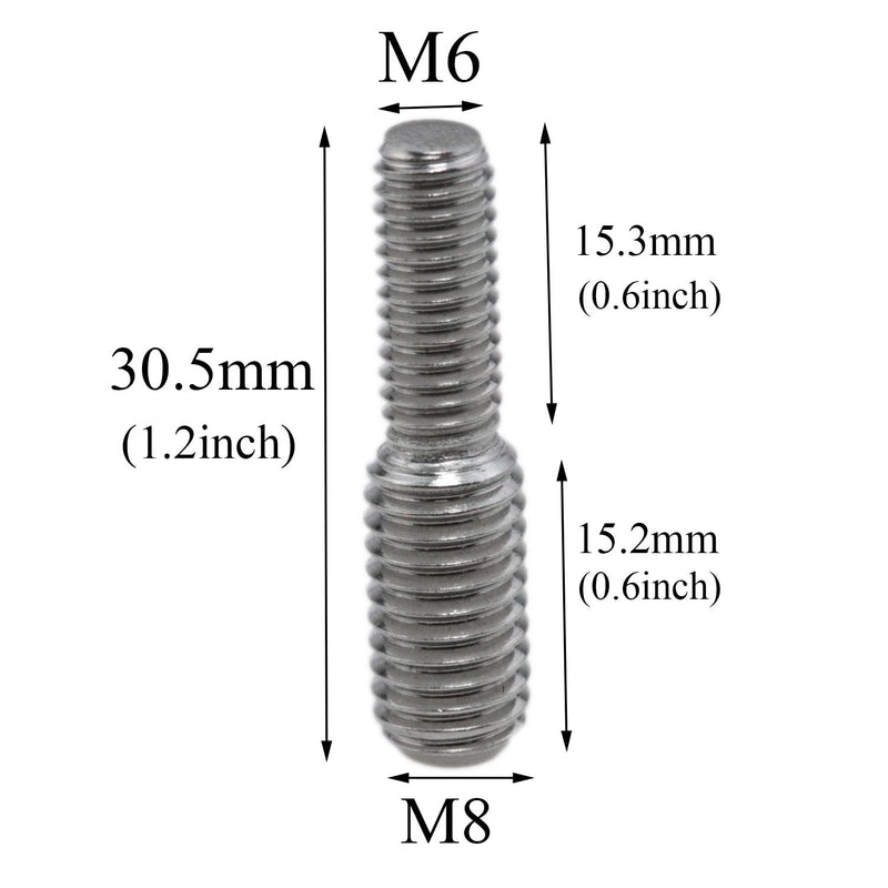 304 Stainless Steel Double Ended Screws Conversion Bolt Step Bolt Reducing Screw M6 to M8 Conversion Screw Thread Reducer Adapter 12PCS