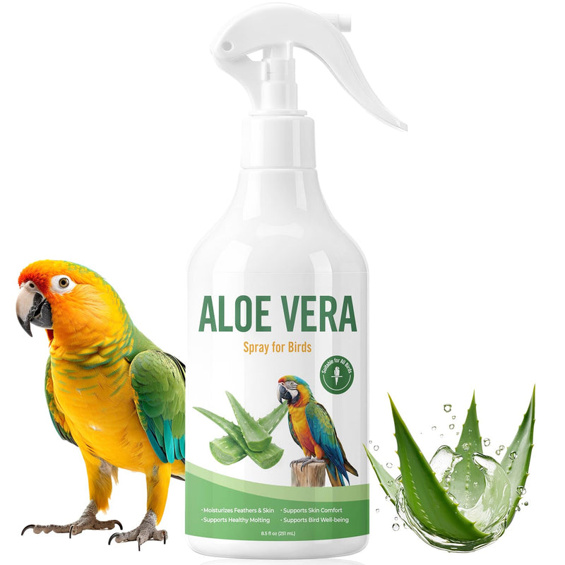 Aloe Vera Spray Bird, Bird Bath Mist for Parrots, Cockatiels, Conures & Finches, Helps Ease Dry Itchy Skin, Moisturizes Feathers, Supports Molting Comfort, Odor-Free, 8.5 fl oz (251 mL)