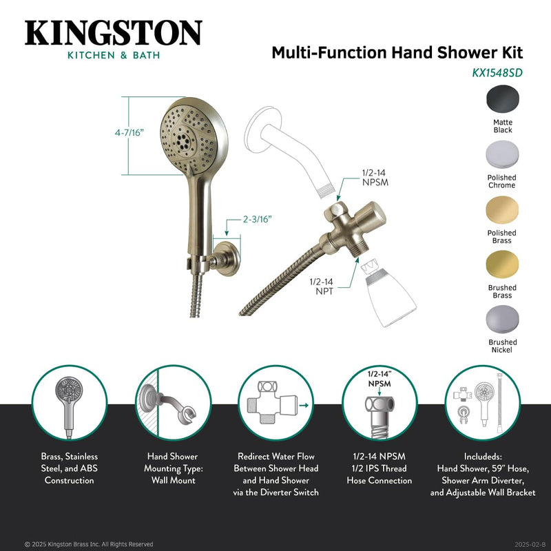 Kingston KX1541SD Mult-Function Hand Shower Kit, Polished Chrome