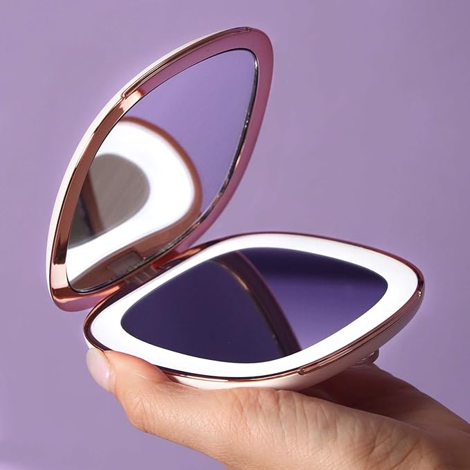 Fancii Natural LED Light Compact Makeup Mirror, 1x/10x Magnification - Rechargeable, Portable, Light 4" Hand Mirror for Travel and Wallet, Mira White - NewNest Australia