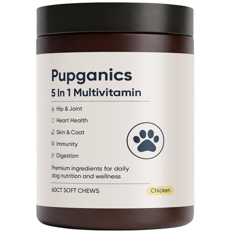 Pupganics Multivitamin Soft Chews for Dog, Dog Vitamins and Supplements for Immune System, Joint Support, Skin, Gut Health, with Probiotics, Glucosamine, Vitamin A/D3/E, Chicken Flavor, 60 Count (1) 1