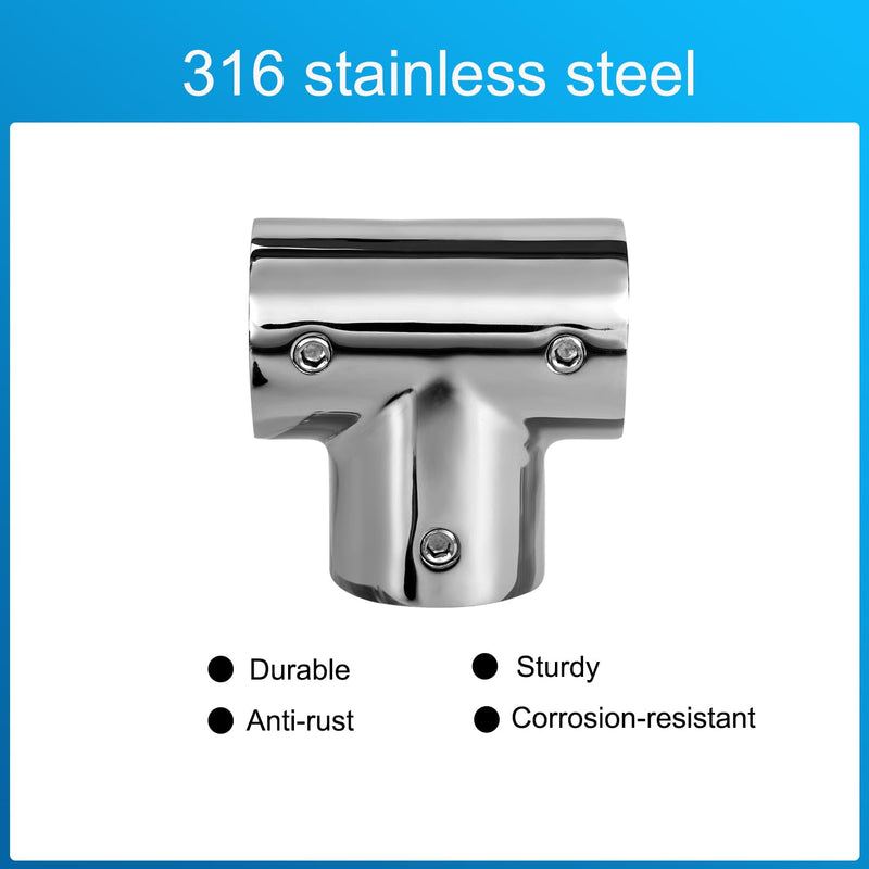 Boat Handrail Fitting 90 Degree Tee Rail for 7/8" Tubing, Heavy Duty, 316 Stainless Steel, Marine Boat Railing Tee Connector (2-Pack)