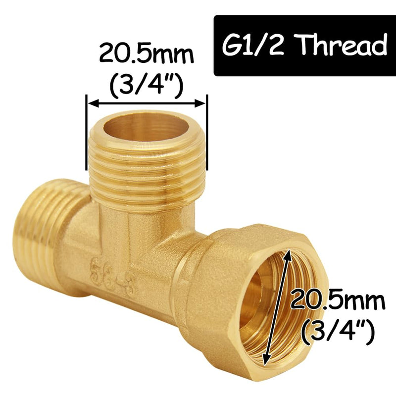 Solid Brass G1/2" 3 Way Diverter Hose Fitting Tee, T Shape Diverter Valve Adapter Connector for Angle Valve Hose, Bath Shower Arm, Toilet Bidet Sprayer Faucet