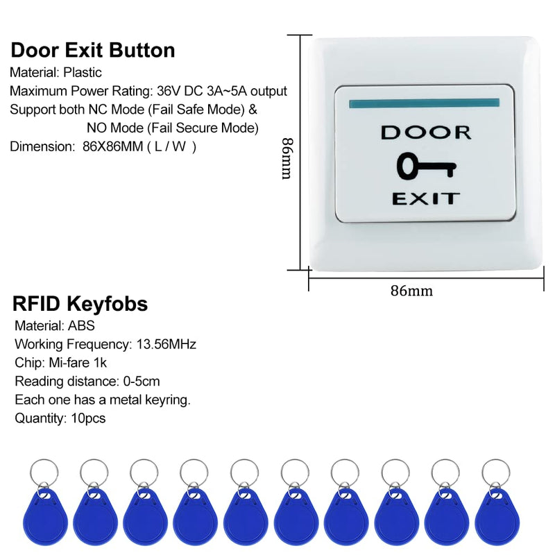 Bluetooth Tuya Door Access Control System Kit IP68 Waterproof RFID Keypad NFC Fingerprint Password Lock + Power Supply +10pcs Keyfobs (Without Lock) Without Lock