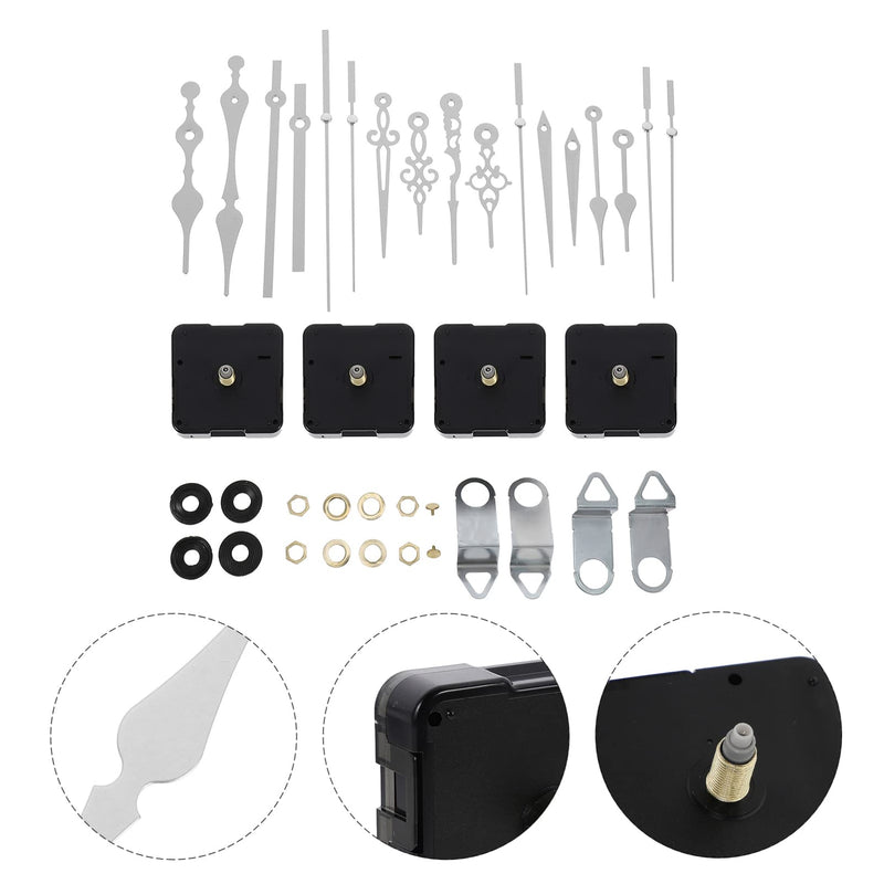 DOITOOL 4 Set White Clock Hands and Motor Kit, Quartz Long Shaft Clock Mechanism Replacement, Silent Sweep Motor, Battery Operated Movement for Repair DIY Parts