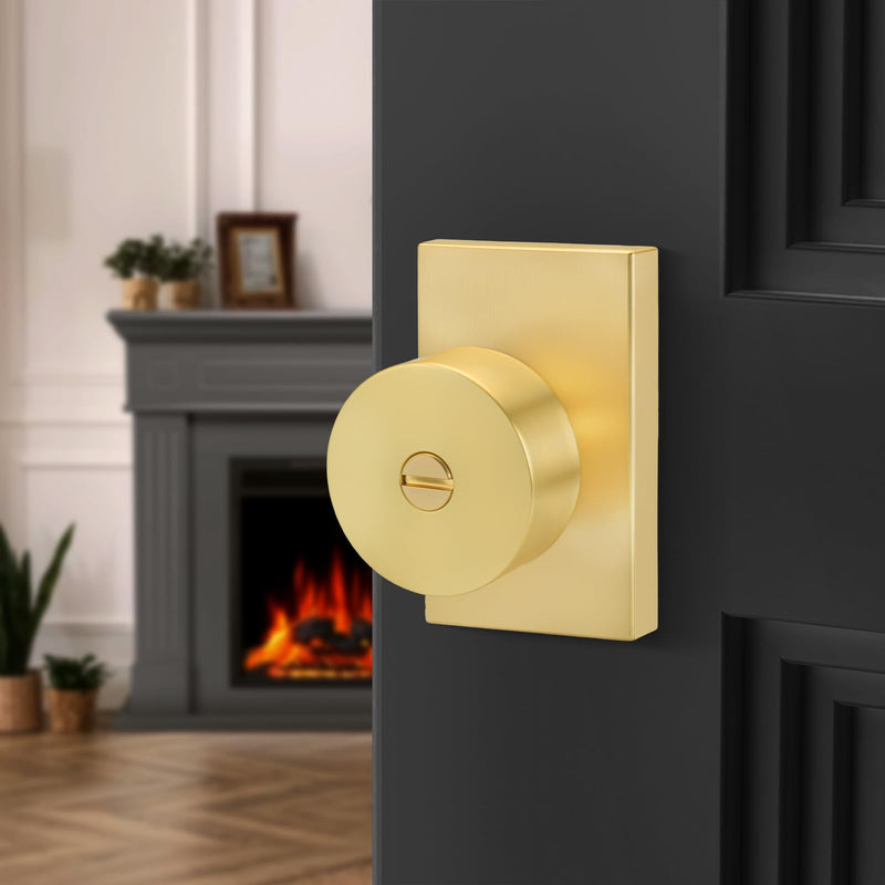 Gold Door Knob Interior Privacy, Zinc-Alloy Interior Door Knob, Heavy Duty Brushed Gold Door Knobs for Bedroom, Bathroom, 1 Pack